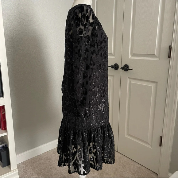 J Crew Flutter Hem Drop Waist Leopard Print Shimmer Velvet Burnout Dress Sz 2T - Picture 6 of 12